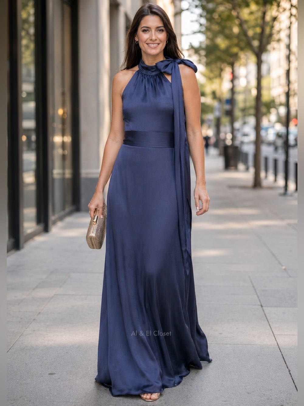 Sachin & Babi Kayla Gown Deep Cobalt Blue Halter Maxi Dress 22W New With Tag